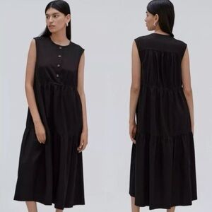 NWOT Everlane Tiered Cotton Midi Maxi Dress Black | L